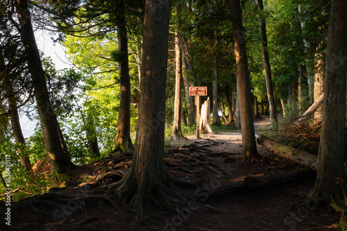 Hiking trail along shoreline at Cave Point County park in Door County, Wisconsin