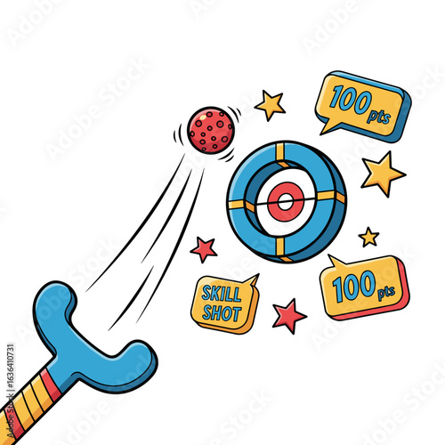 Skill Shot Target Game with Hockey Stick Ball and 100 Points Pop-ups