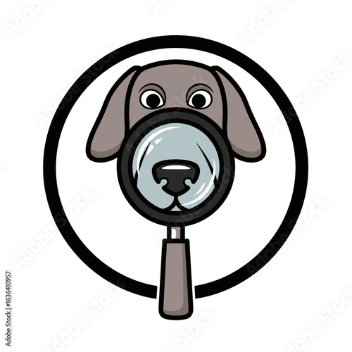 Cartoon Dog Face with Magnifying Glass Sniffing Icon