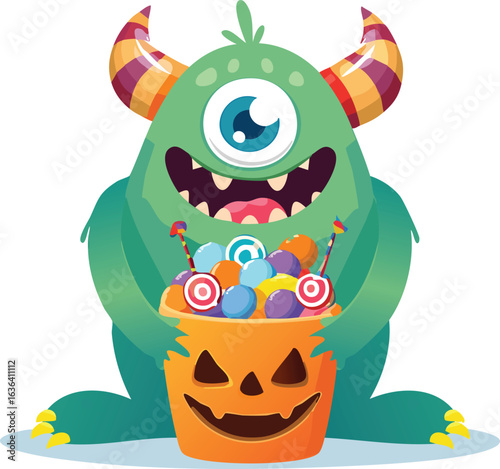 Cute One-Eyed Monster Holding a Bucket.
