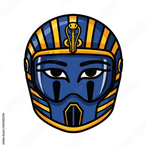 Futuristic Cyberpunk Pharaoh Helmet with Ancient Egyptian Nemes and Cobra Symbol