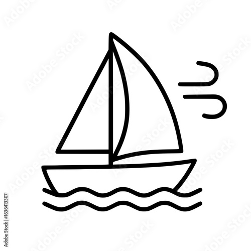 Simple sailboat icon drawn with clean strokes, representing sailing, marine lifestyle, travel, or adventure
