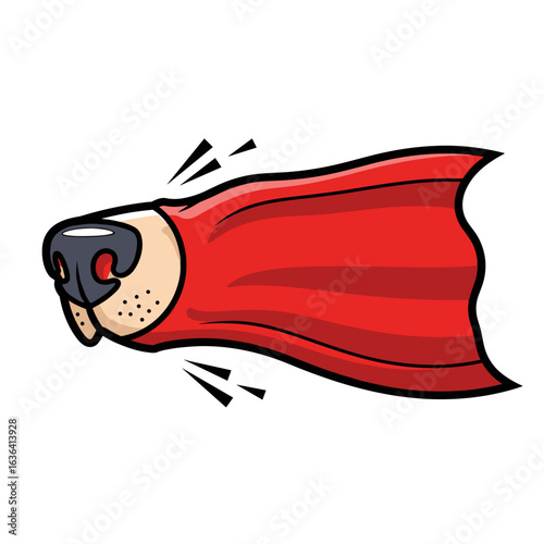 Superhero Dog Nose with Red Cape Flying Illustration