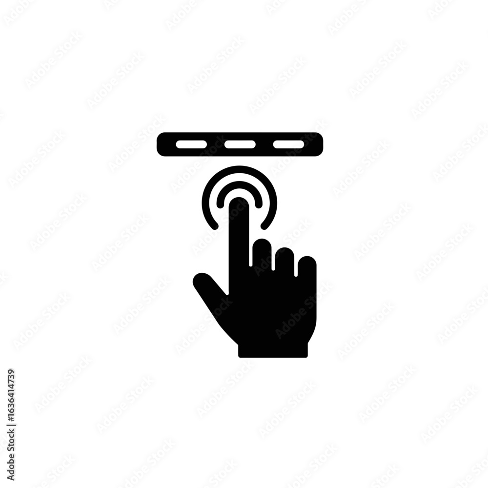Fototapeta premium Hand touching a sensor with finger pointing upward silhouette