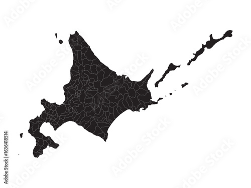 Hokkaido Japan Map Black Outline Per Area Design