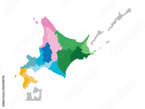 Hokkaido Japan Map Flat Color Random Area Design