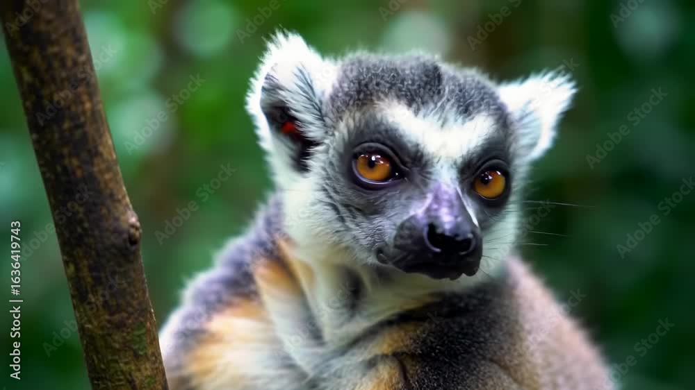 Close-up of a ring-tailed lemur on a tree branch Close-up of a ring-tailed lemur on a tree branch