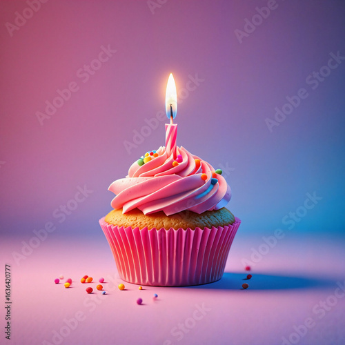 Birthday Cupcake with Joyful Mood Representing Celebration against Gradient Background