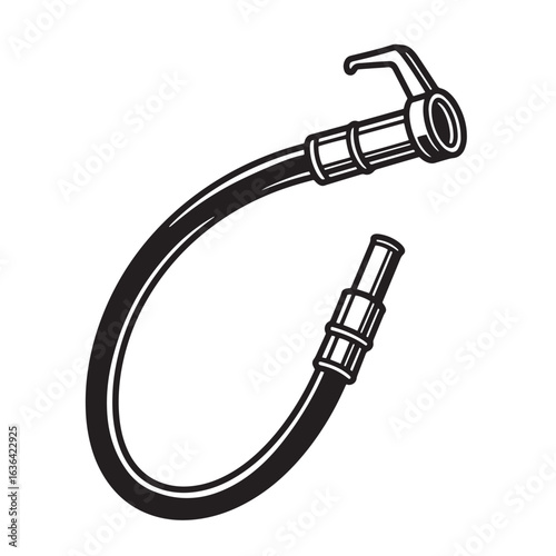 Vintage illustration of a gasoline pump hose in black and white isolated design