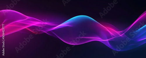 Modern illustration showcasing abstract lines of movement and speed in neon, with a shine reminiscent of cosmic rays, an everyday glow, and a curved effect of blue light