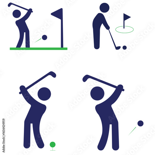 Golf Icons Set Golf Player with Stick and Ball Silhouettes