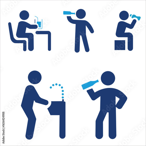 Hydration Icons – People Drinking Water Vector Set