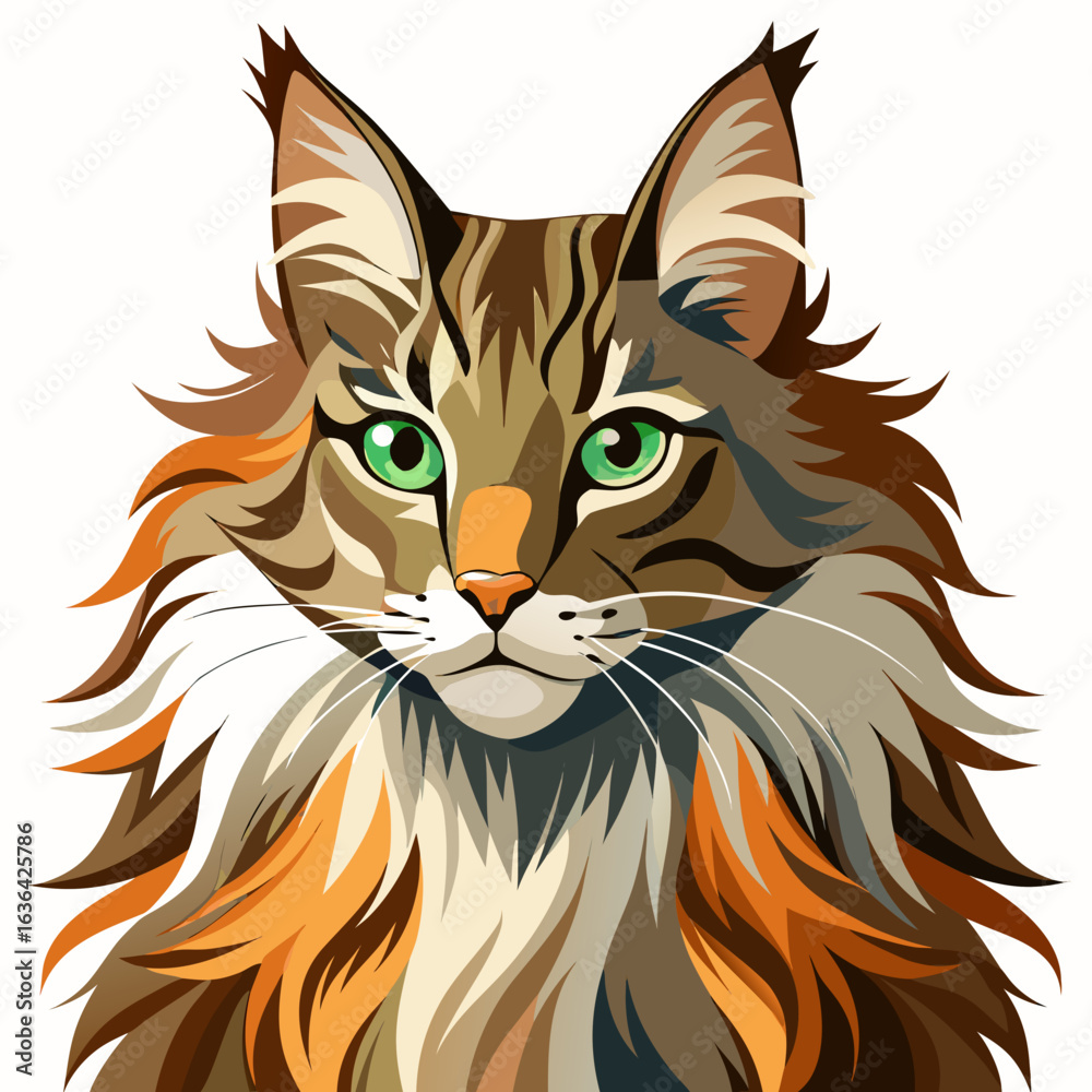 Fototapeta premium vector illustration of maine coon, head portrait, abstract