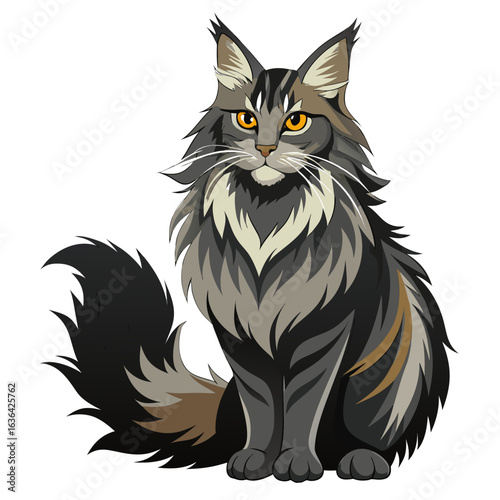 vector illustration of maine coon, climbing, abstract