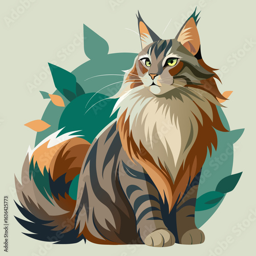 vector illustration of maine coon, sitting, abstract