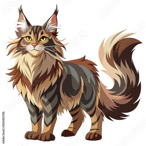 vector illustration of maine coon, standing majestic, abstract
