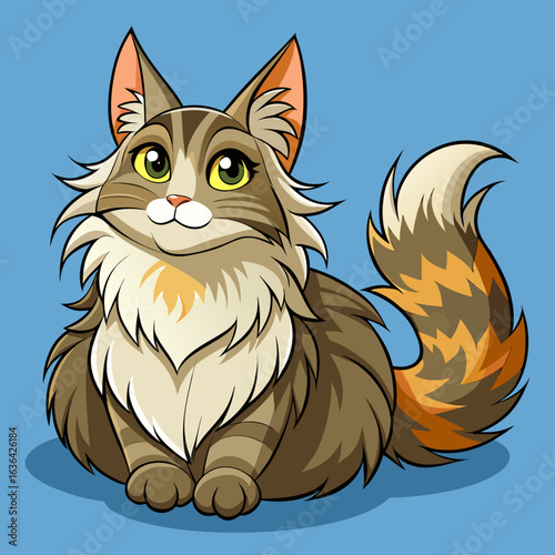 vector illustration of maine coon, lying down, cartoon