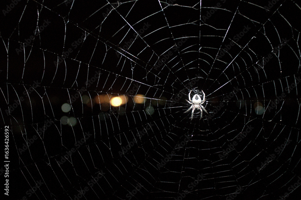 Obraz premium Spider In A Web with light bokeh