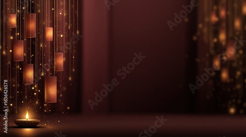 Happy Diwali festival of lights with decorative Diya lamp