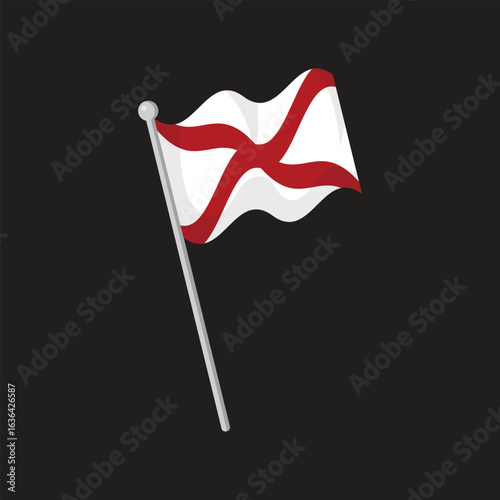 Alabama Flag with Pole Flat Vector Design