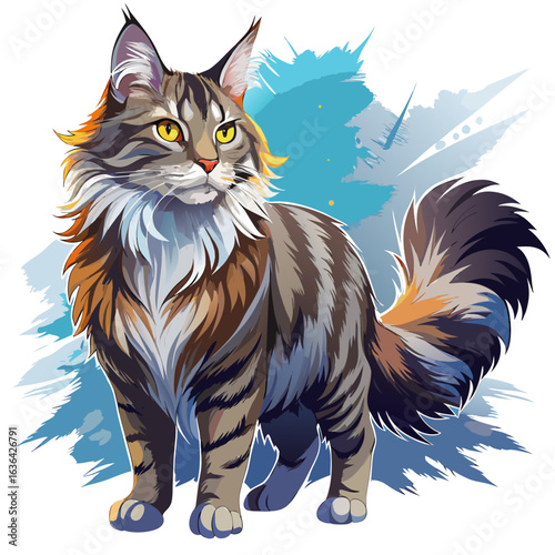 vector illustration of maine coon, standing majestic, watercolor