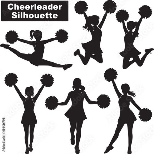 Cheerleader silhouette collection with text Cheerleader Silhouette on white background cheerleading