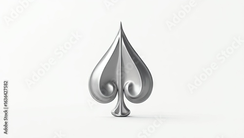 Detailed metallic spade symbol on white background.