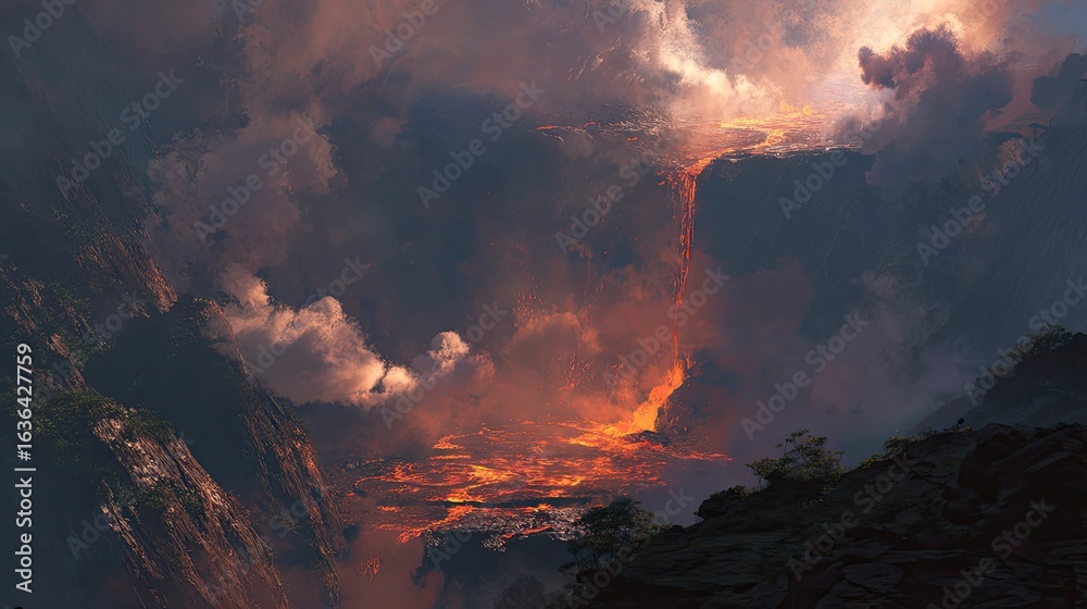 Fototapeta premium Volcanic eruption landscape