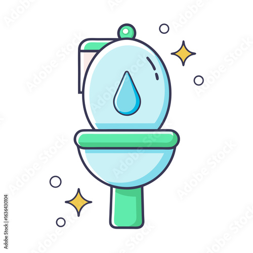 Modern Clean Toilet Bowl with Sparkling Water Drops — Hygiene Concept Vector