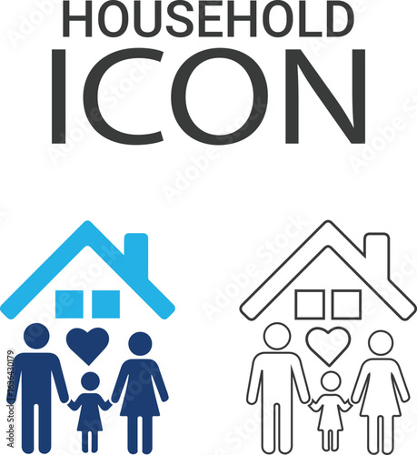 Household Line art icons design. Containing parents, mother, father, children, baby, grandparents, and household icons. Solid icon collection. Vector illustration.