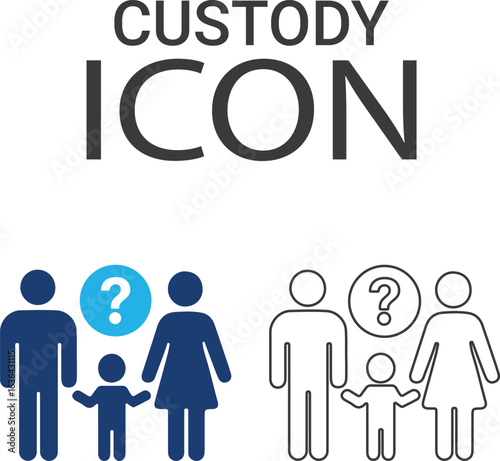 Custody Line art icons design. Containing parents, mother, father, children, baby, grandparents, and household icons. Solid icon collection. Vector illustration.
