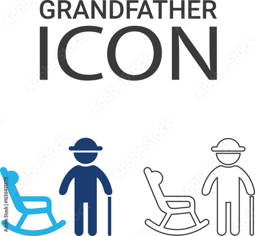 Grandfather Line art icons design. Containing parents, mother, father, children, baby, grandparents, and household icons. Solid icon collection. Vector illustration.