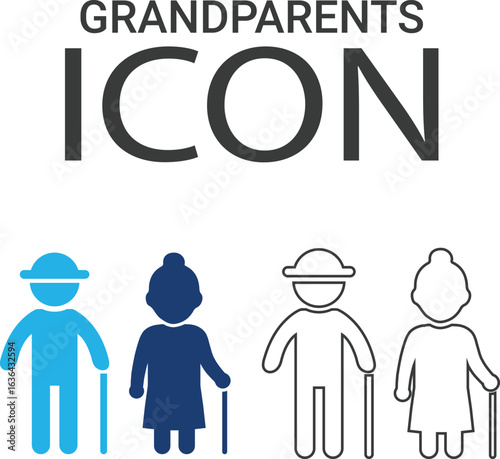 Grandparents Line art icons design. Containing parents, mother, father, children, baby, grandparents, and household icons. Solid icon collection. Vector illustration.