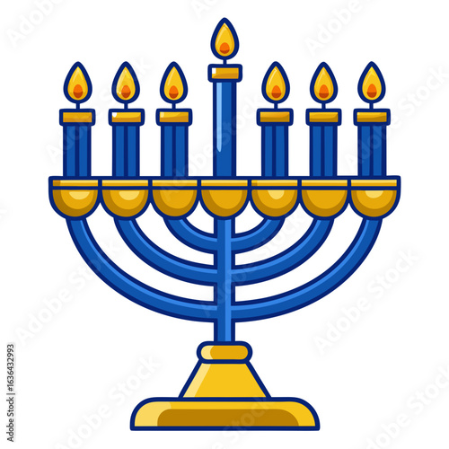Hanukkah Menorah with Lit Candles Vector Illustration, Festive Jewish Holiday Symbol