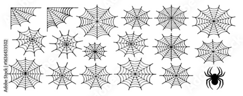 Spider Web Set Halloween Cobweb Silhouette Illustration Vector