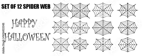 Spider Web Set Halloween Cobweb Silhouette Illustration Vector