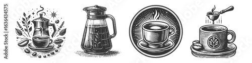 Vintage Hand-Drawn Ristretto Illustration, Coffee Beverage Engraved Vector for Cafe and T-Shirt Design