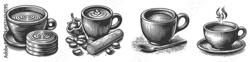 Vintage Hand-Drawn Doppio Coffee Illustration, Coffee Beverage Engraved Vector for Cafe and T-Shirt Design