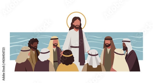Jesus and Disciples by the Sea of Galilee Illustration