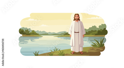 Jesus Christ Standing by the Lake Illustration