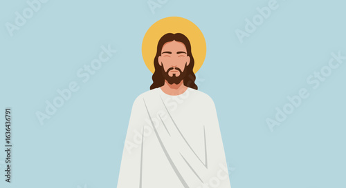 Illustrated Jesus Christ with Halo on Blue Background