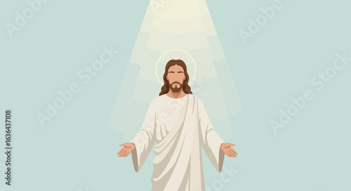 Jesus Christ with Open Arms and Halo