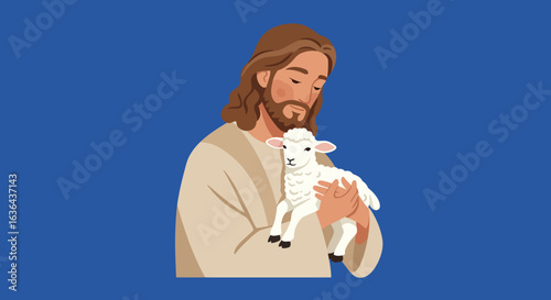 Jesus Christ Holding a Lamb with Compassion and Tenderness