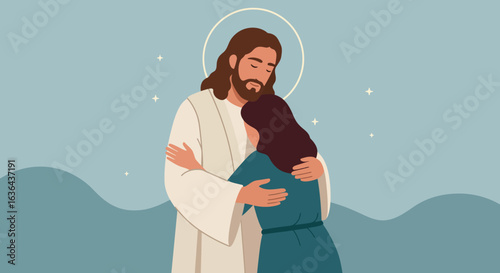 Jesus Christ Embracing a Woman with Compassion and Love