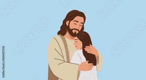 Jesus Christ Embracing a Woman with Love and Compassion