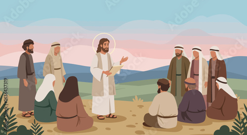 Jesus Preaching to a Group of People in an Outdoor Setting