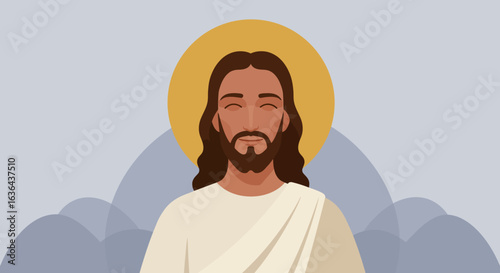 Illustration of Jesus Christ with Halo and White Robe
