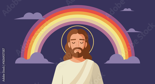 Jesus Christ with Rainbow and Halo Illustration