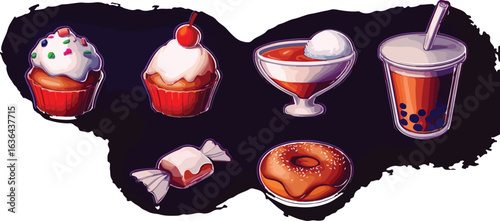 Colorful cartoon desserts collection