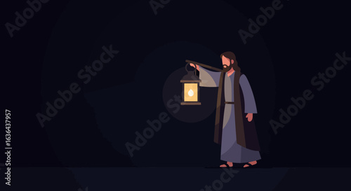 Man with Lantern in the Dark Illustration